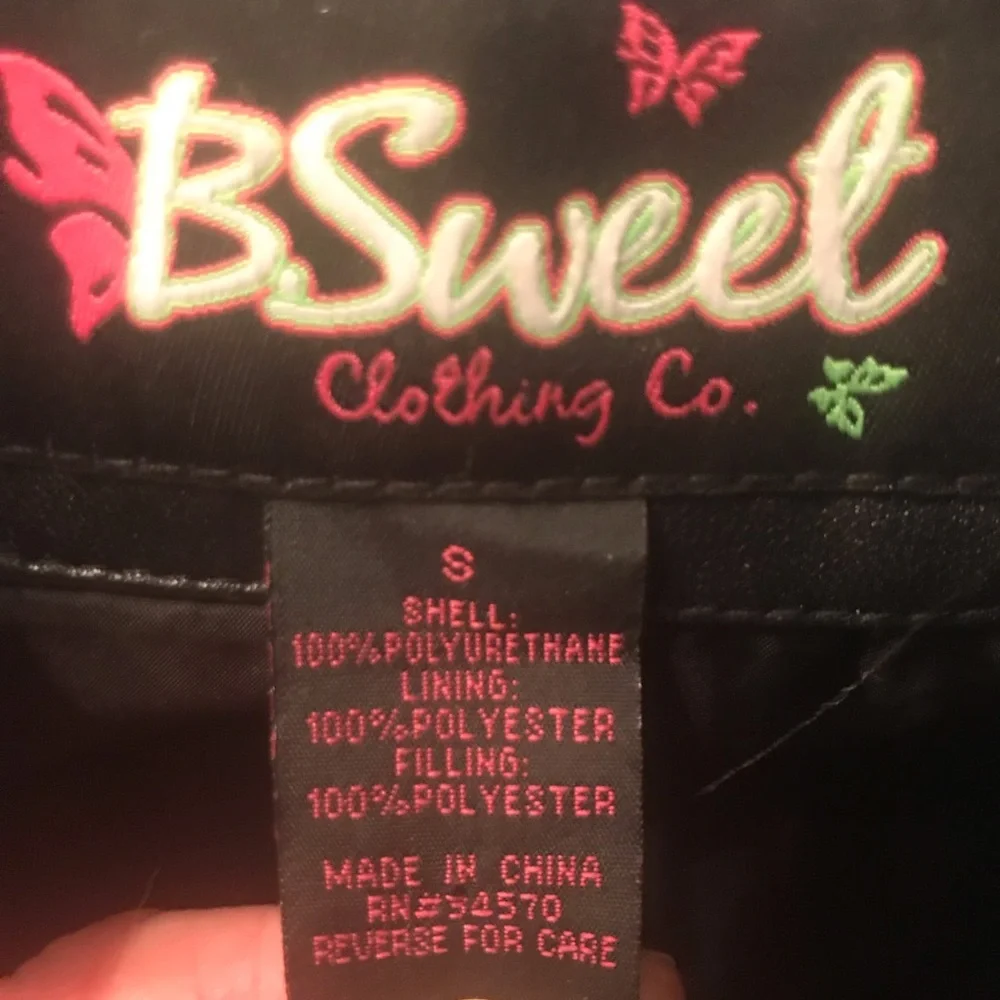 Black Vegan leather bomber jacket w/ polished silver detail. Size small - Picture 7 of 8